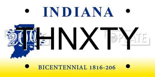 THNXTY Indiana License Plate