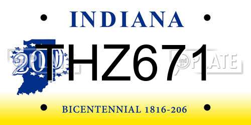 THZ671 Indiana License Plate