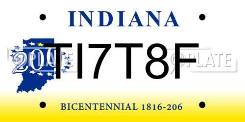 TI7T8F Indiana License Plate