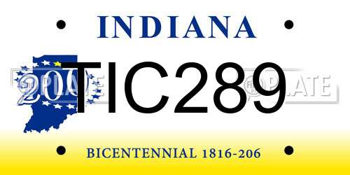 TIC289 Indiana License Plate