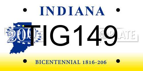 TIG149 Indiana License Plate