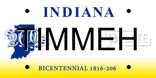 TIMMEH Indiana License Plate