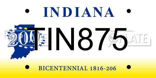 TIN875 Indiana License Plate