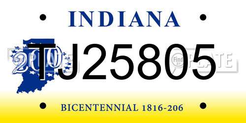 TJ25805 Indiana License Plate
