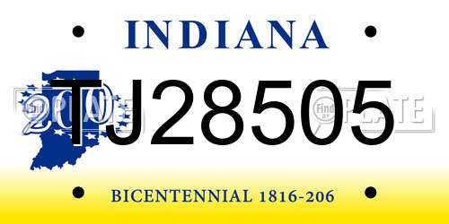 TJ28505 Indiana License Plate