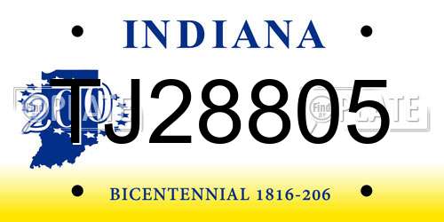 TJ28805 Indiana License Plate
