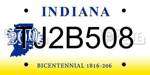 TJ2B508 Indiana License Plate