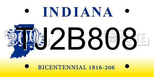 TJ2B808 Indiana License Plate