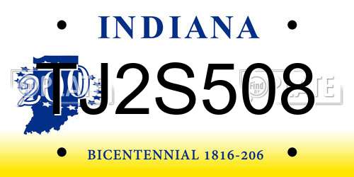TJ2S508 Indiana License Plate