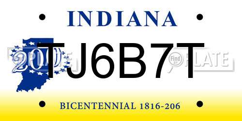 TJ6B7T Indiana License Plate