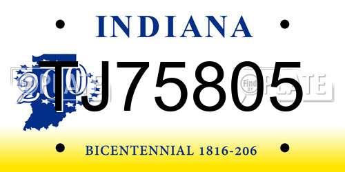 TJ75805 Indiana License Plate