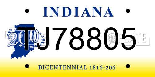 TJ78805 Indiana License Plate