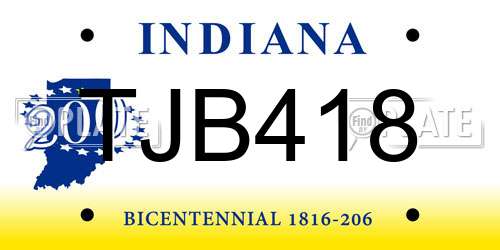 TJB418 Indiana License Plate