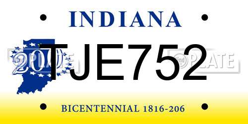 TJE752 Indiana License Plate
