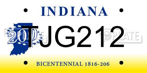 TJG212 Indiana License Plate
