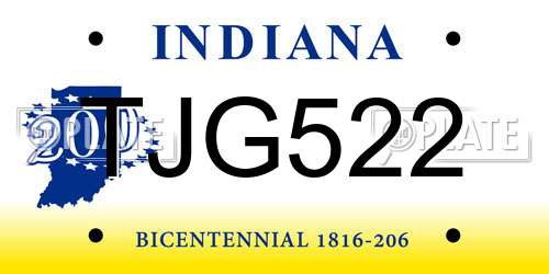 TJG522 Indiana License Plate