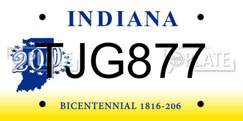 TJG877 Indiana License Plate