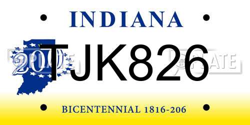 TJK826 Indiana License Plate