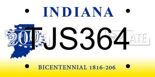 TJS364 Indiana License Plate