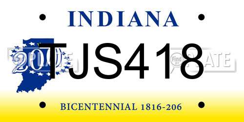 TJS418 Indiana License Plate