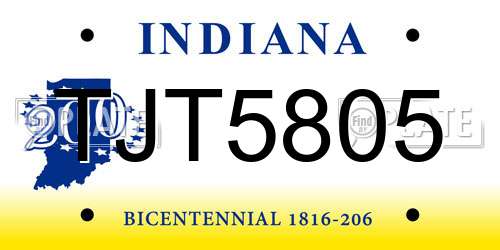 TJT5805 Indiana License Plate