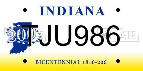 TJU986 Indiana License Plate