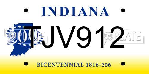 TJV912 Indiana License Plate