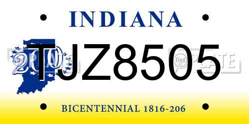 TJZ8505 Indiana License Plate