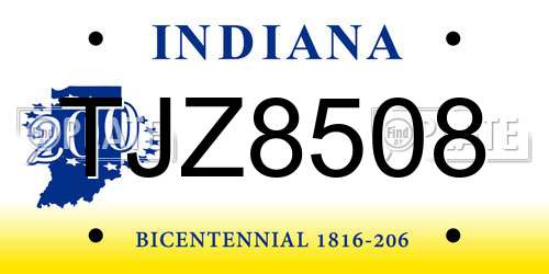 TJZ8508 Indiana License Plate