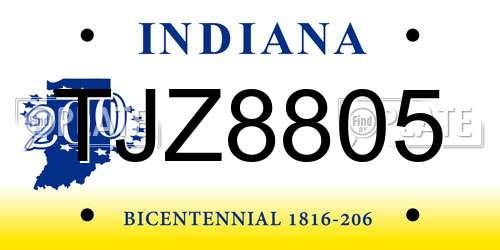 TJZ8805 Indiana License Plate