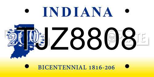 TJZ8808 Indiana License Plate