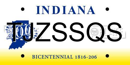 TJZSSQS Indiana License Plate