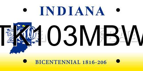 TK103MBW Indiana License Plate