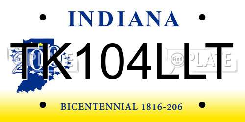 TK104LLT Indiana License Plate