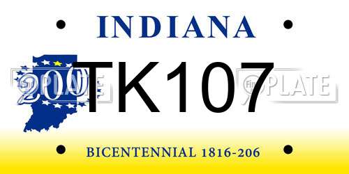 TK107 Indiana License Plate