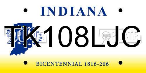 TK108LJC Indiana License Plate