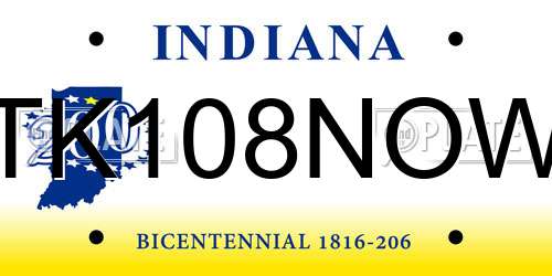 TK108NOW Indiana License Plate