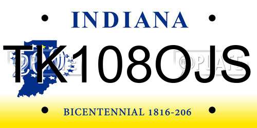 TK108OJS Indiana License Plate
