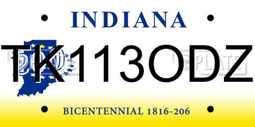 TK113ODZ Indiana License Plate