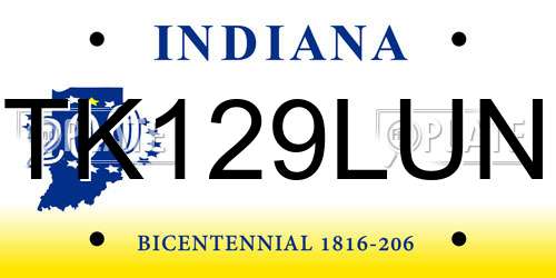 TK129LUN Indiana License Plate