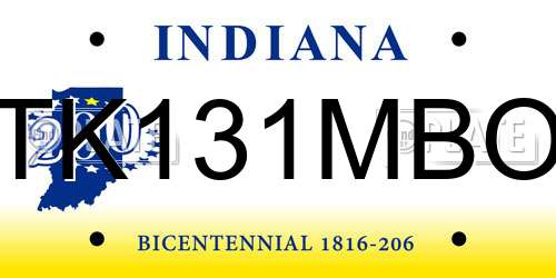 TK131MBO Indiana License Plate