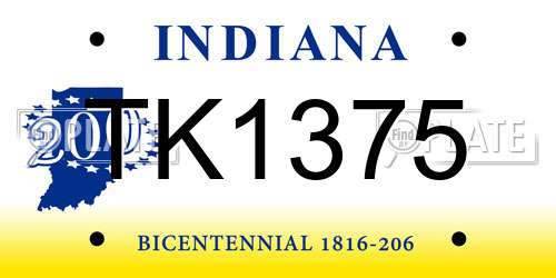 TK1375 Indiana License Plate