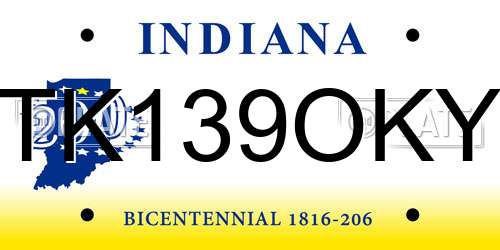 TK139OKY Indiana License Plate