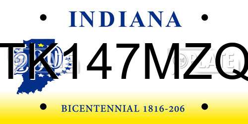 TK147MZQ Indiana License Plate