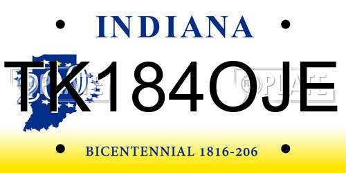 TK184OJE Indiana License Plate