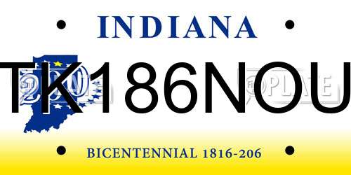 TK186NOU Indiana License Plate