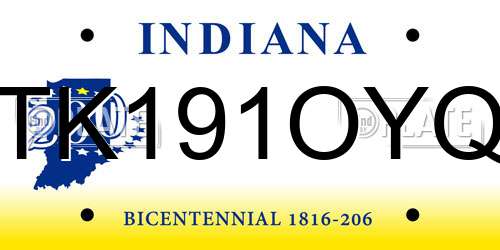TK191OYQ Indiana License Plate