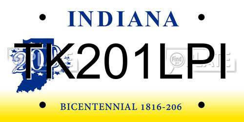 TK201LPI Indiana License Plate
