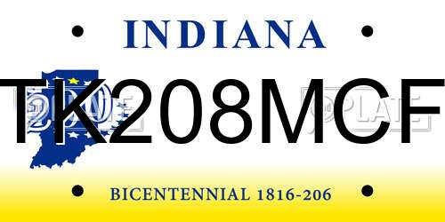 TK208MCF Indiana License Plate