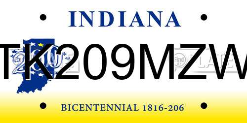 TK209MZW Indiana License Plate